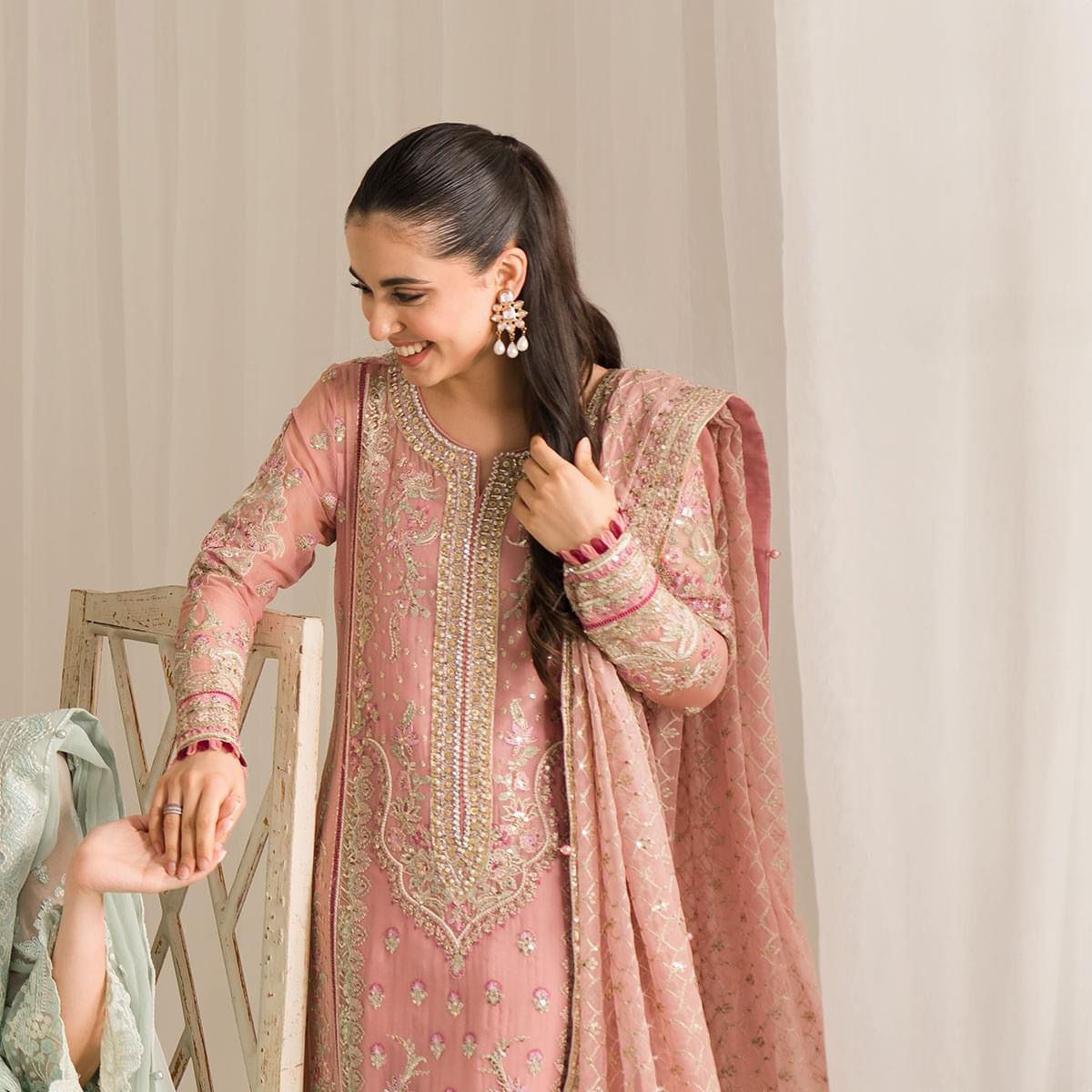 Blush Pink Luxury Chiffon Embroidered Suit | Elegant Formal & Festive Wear