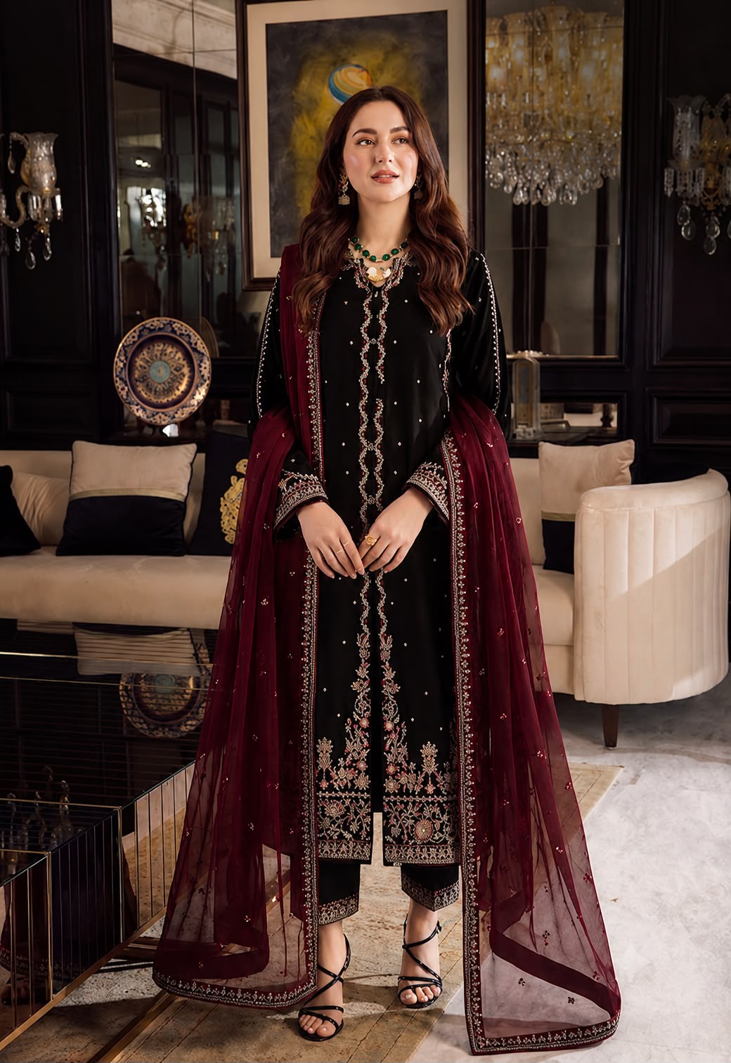 Luxury Embroidered & Sequinned 3-Piece Festive Suit
