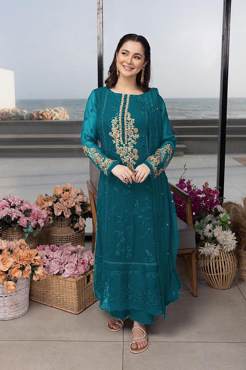 Luxury Chiffon Suit with Malai Trouser | Elegant Pakistani Festive Wear