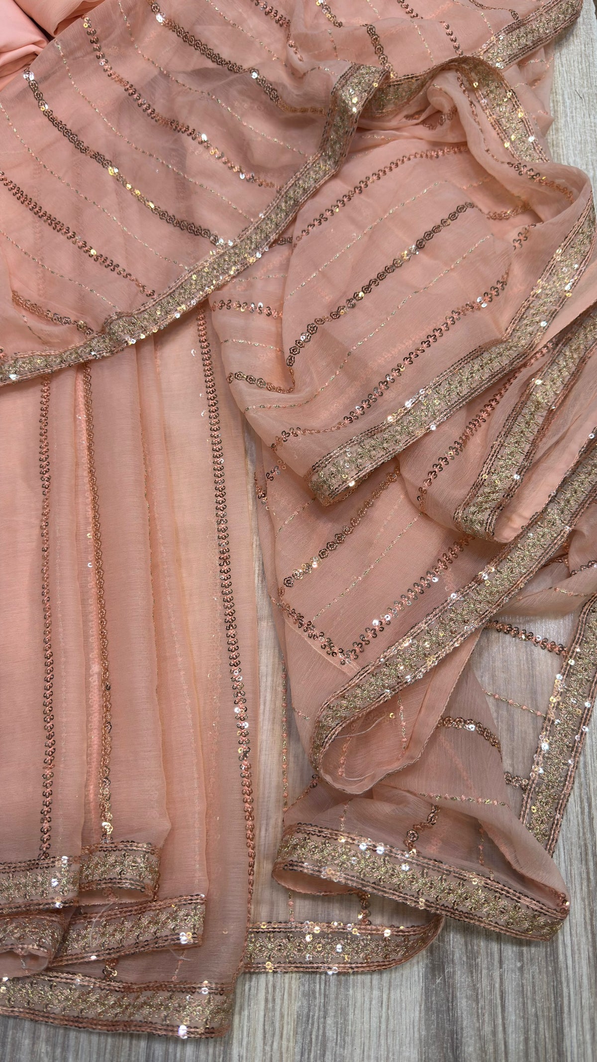 Blush Pink Semi-Pure Chiffon Sequinned Saree | Elegant Formal & Festive Wear