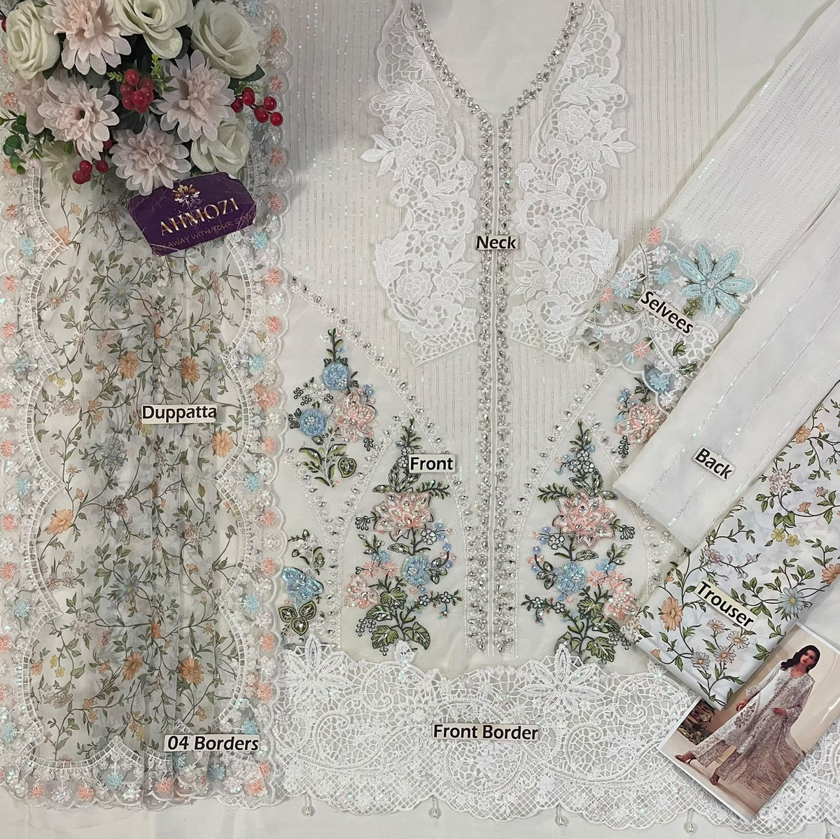 Luxury Chiffon Embroidered Adda Work Suit | Elegant Formal & Wedding Wear