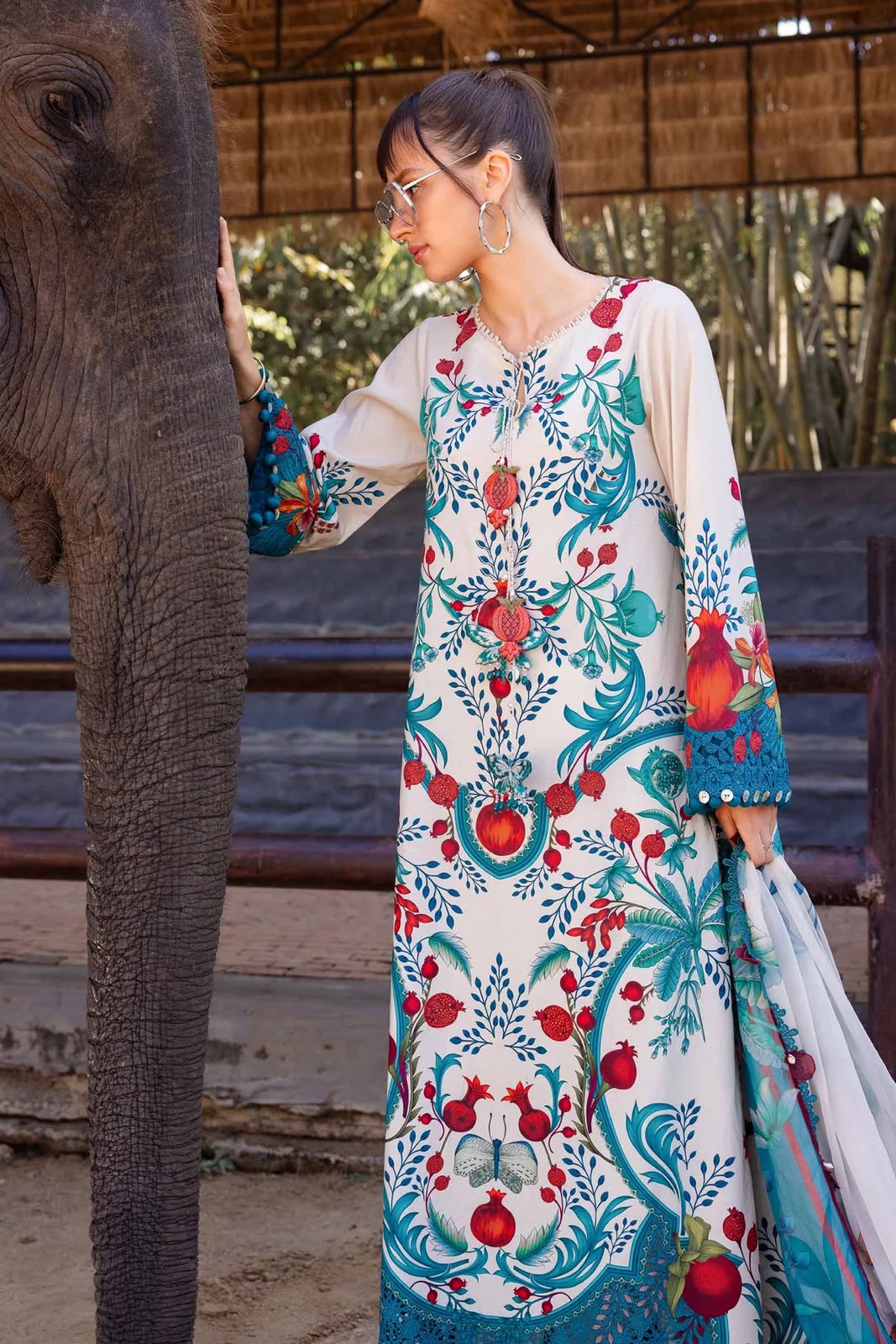 Vibrant Floral Printed Lawn Ensemble with Chiffon Dupatta