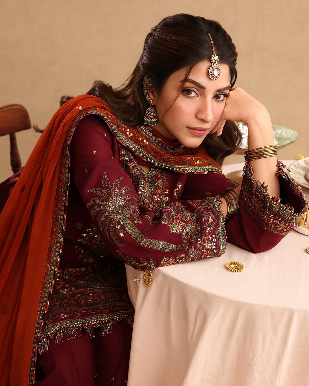 Embroidered Chiffon Kurti with Gharara and Contrast Dupatta Set – Luxury Festive Wear