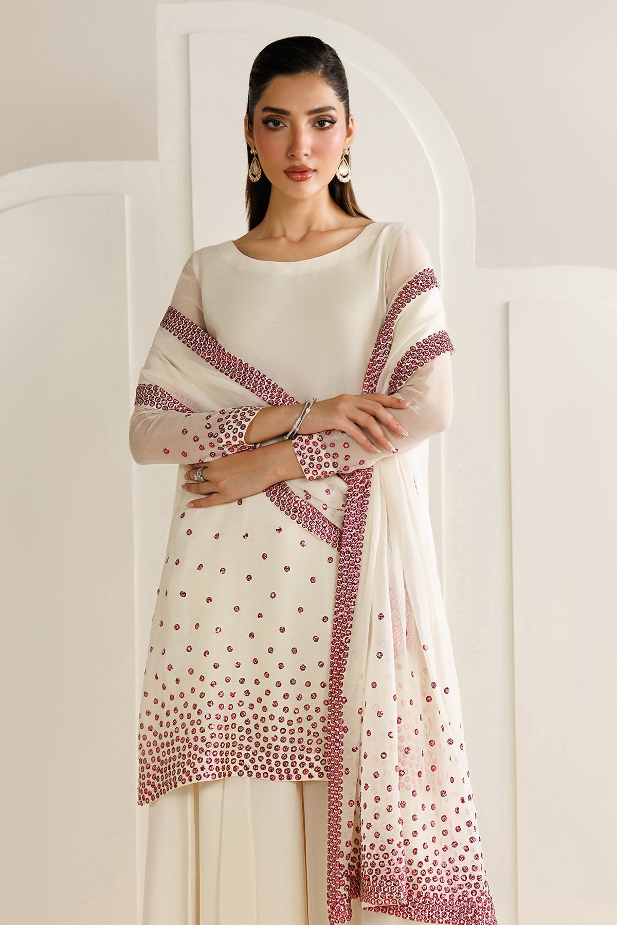 Elegant Chiffon 3-Piece Outfit with Silk Trousers