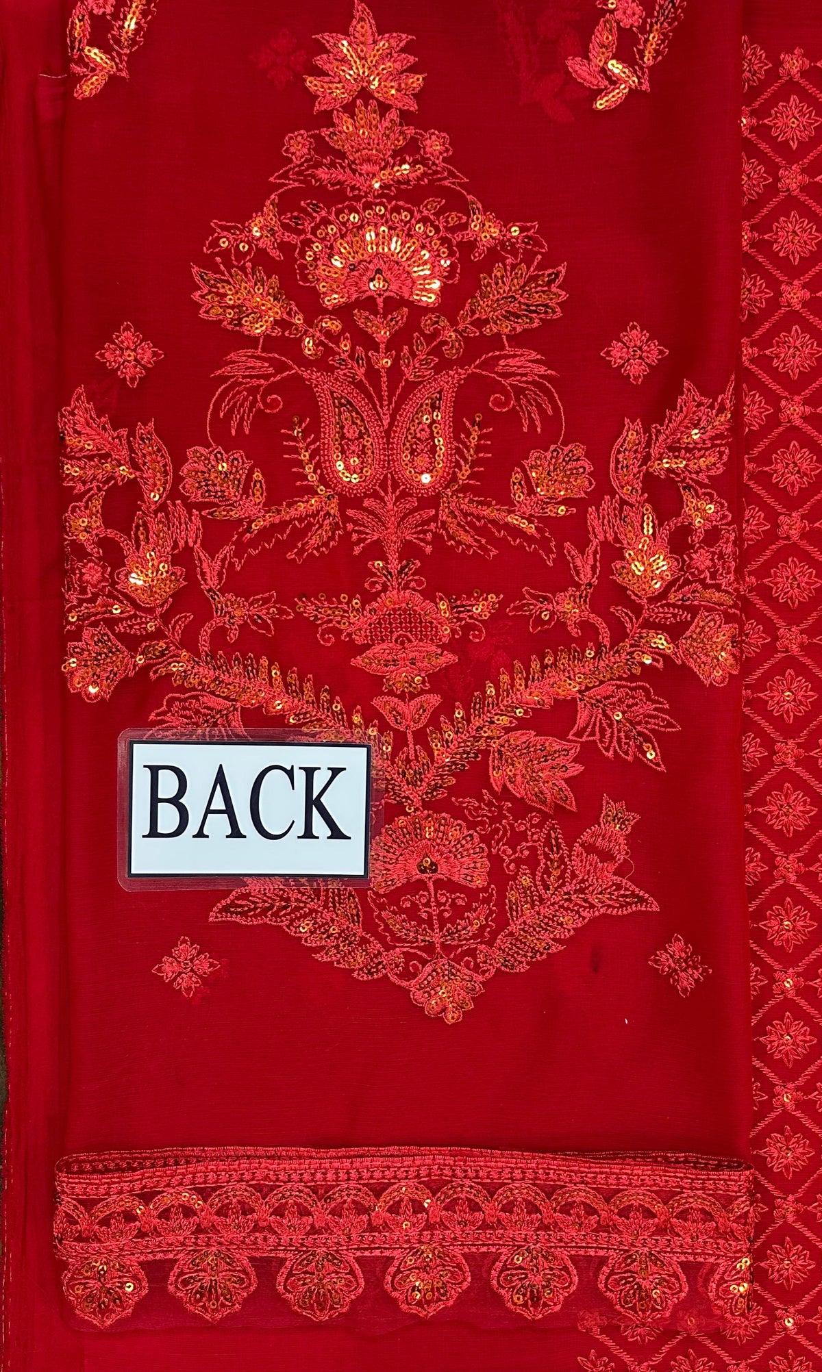 Ruby Red Luxury Chiffon Embroidered Suit with Gharara | Elegant Formal & Festive Wear