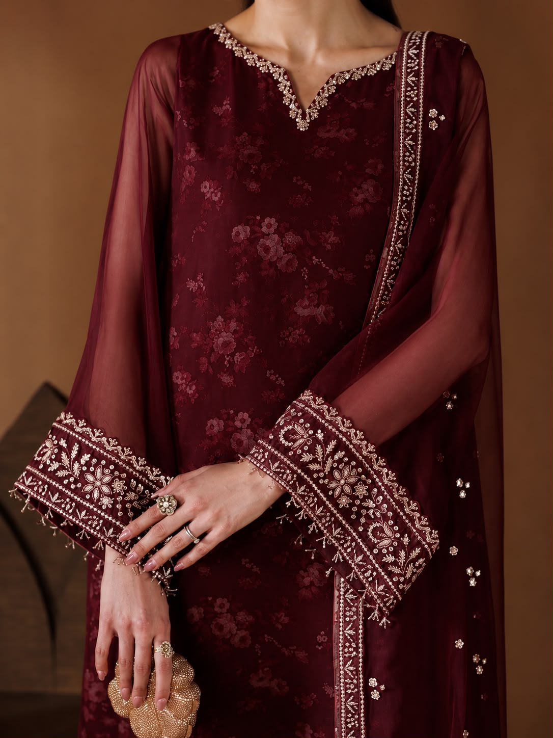 Luxury Chiffon Printed and Embroidered Suit | Elegant Formal & Festive Wear
