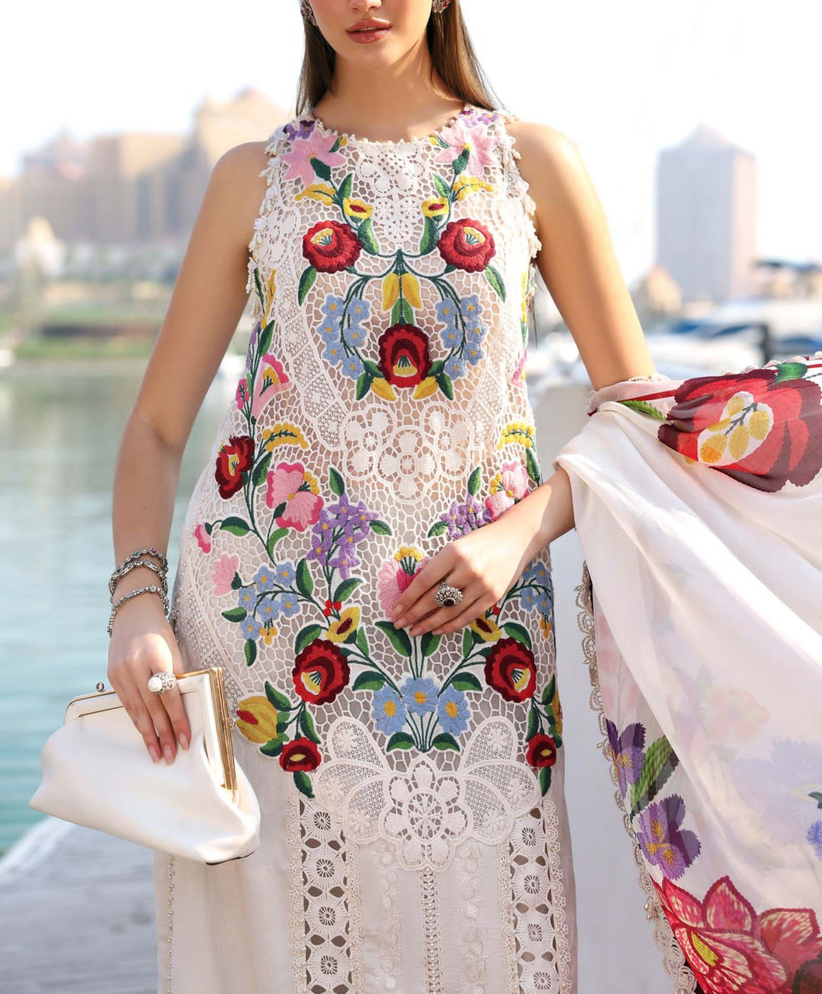 Blossom Luxe: 3-Piece Floral Embroidered Silk Dress