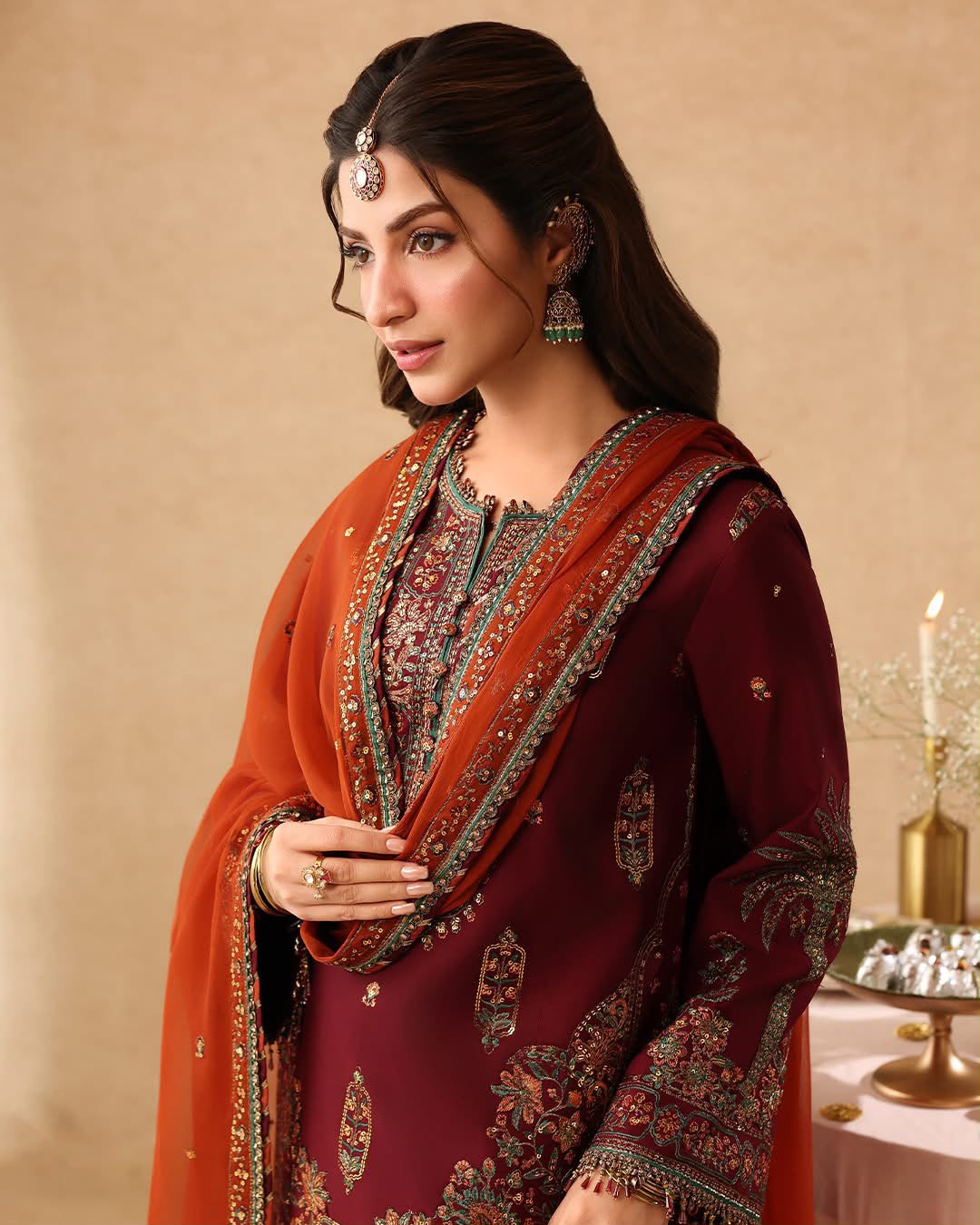 Embroidered Chiffon Kurti with Gharara and Contrast Dupatta Set – Luxury Festive Wear