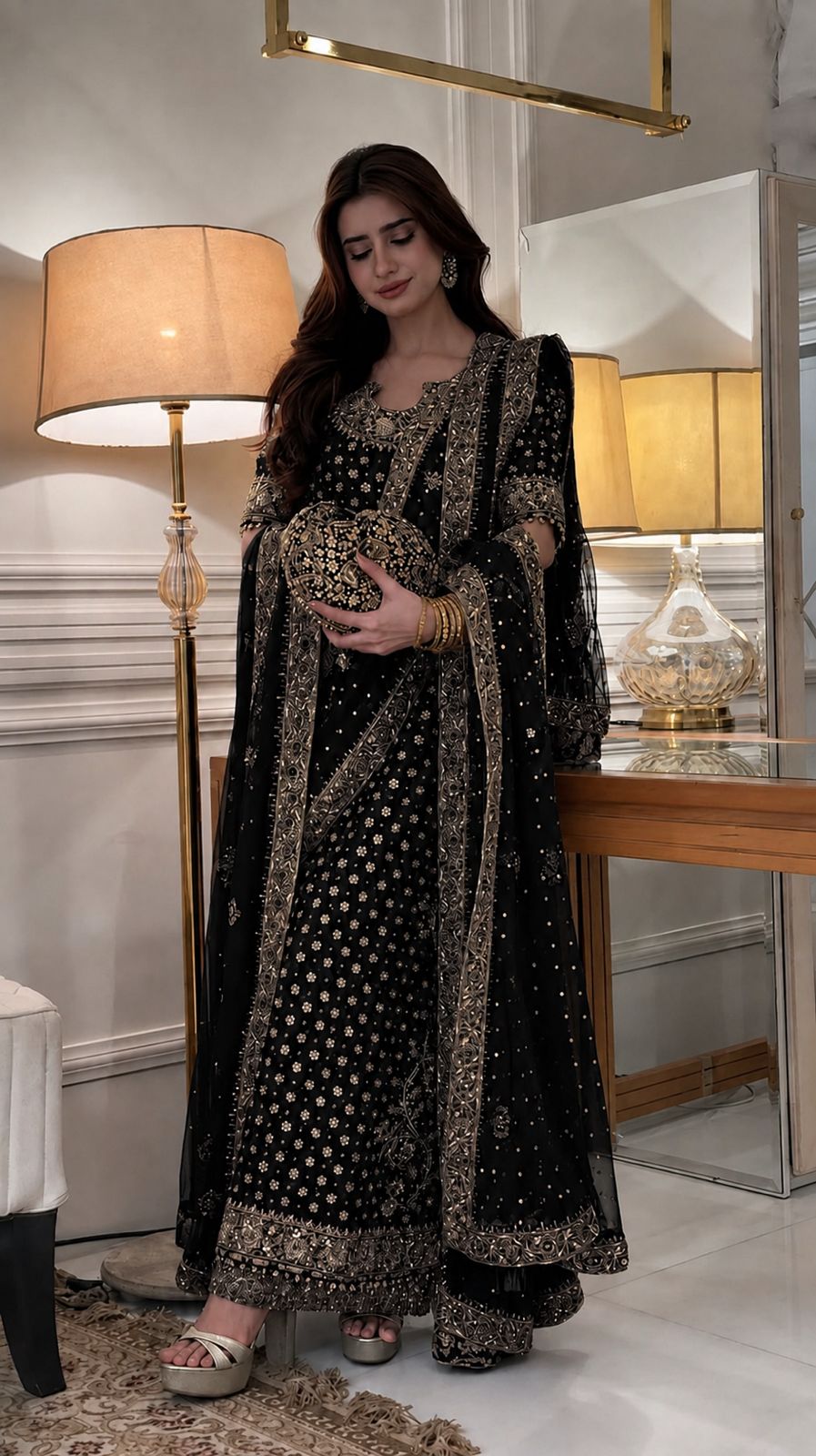 Luxury Chiffon Suit with Adda Work & Matching Clutch | Elegant Festive & Wedding Wear