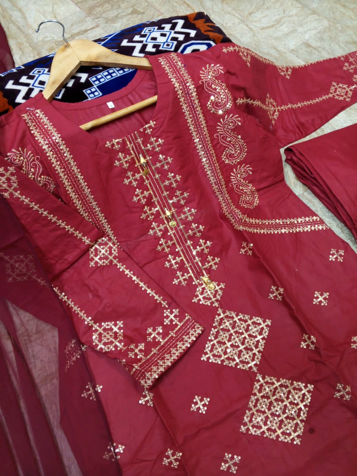 Embroidered Cotton Suit with Matching Dupatta | Traditional Pakistani Everyday & Festive Wear