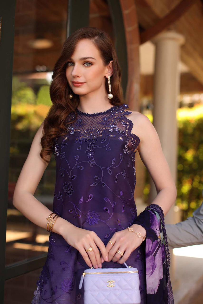 Formal Embellished Maxi Ensemble with Sheer Net Dupatta