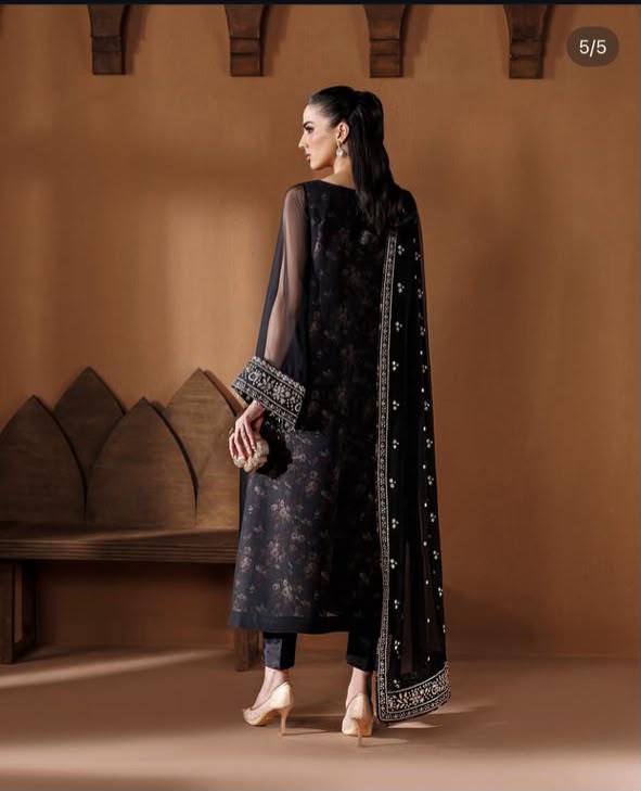 Luxury Chiffon Printed and Embroidered Suit | Elegant Formal & Festive Wear