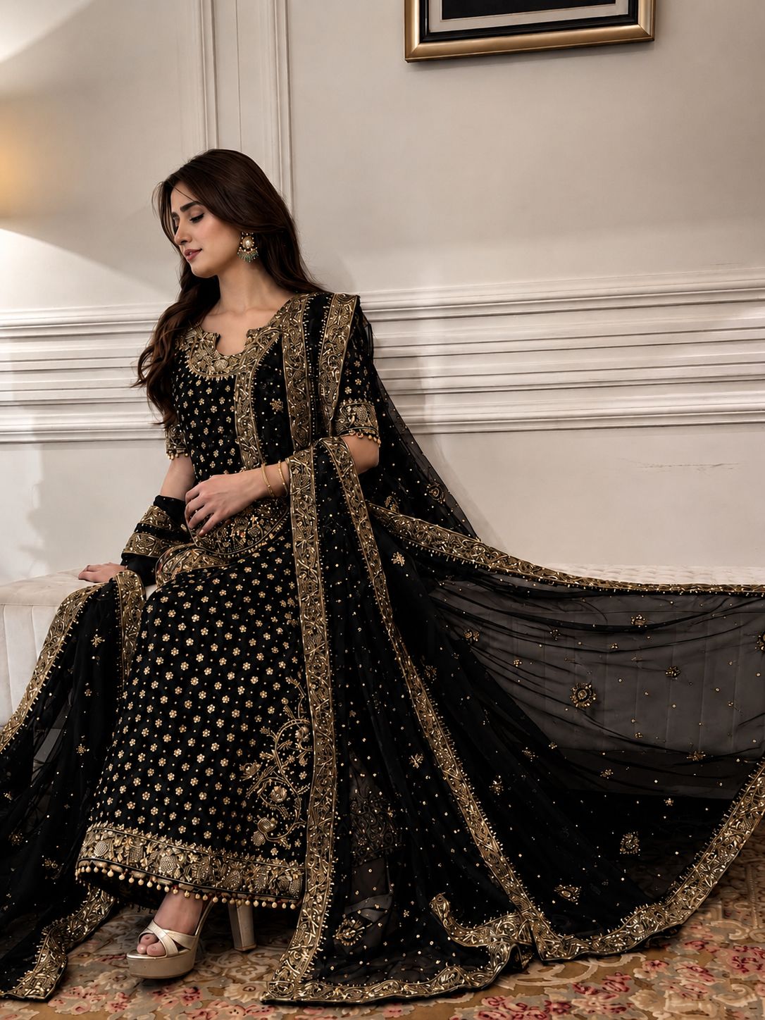 Luxury Chiffon Suit with Adda Work & Matching Clutch | Elegant Festive & Wedding Wear