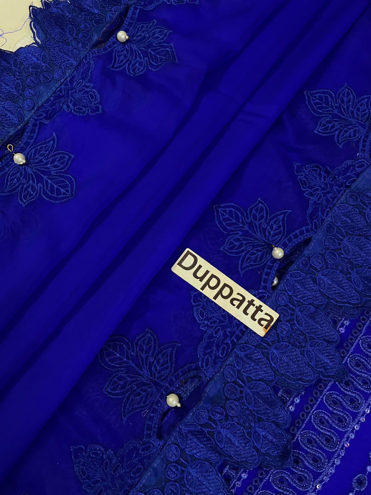 Royal Blue Embellished Chiffon Evening Gown – Elegant Floral Embroidered Occasion Wear
