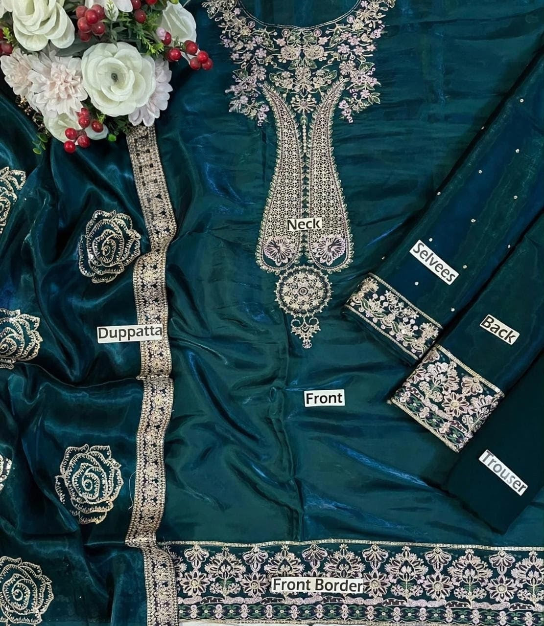 Luxury Shesha Lava Silk Suit with Matching Fabric Dupatta & Plain Malai Trouser | Formal & Festive Wear