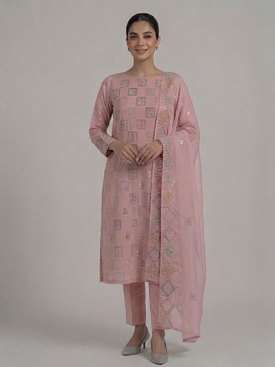 Luxury Embroidered Bember Chiffon 3-Piece Festive Suit