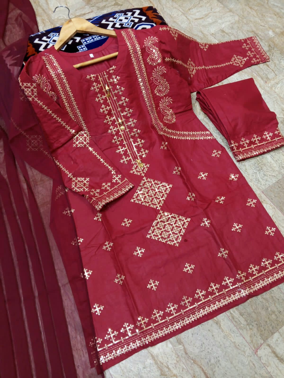 Embroidered Cotton Suit with Matching Dupatta | Traditional Pakistani Everyday & Festive Wear