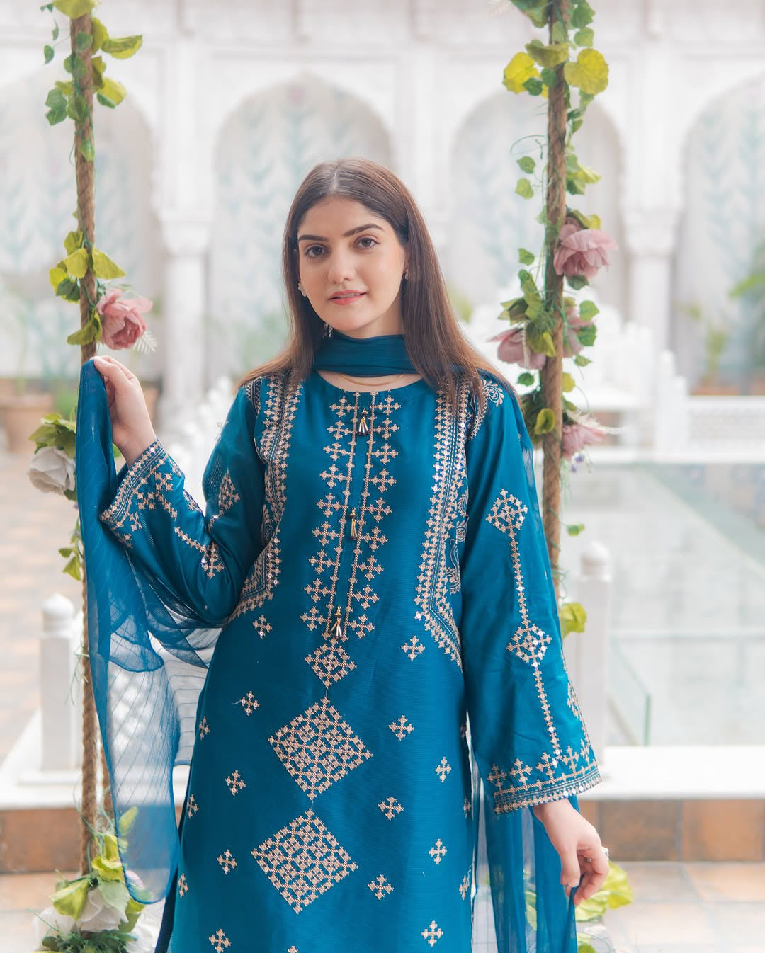 Embroidered Cotton Suit with Matching Dupatta | Traditional Pakistani Everyday & Festive Wear