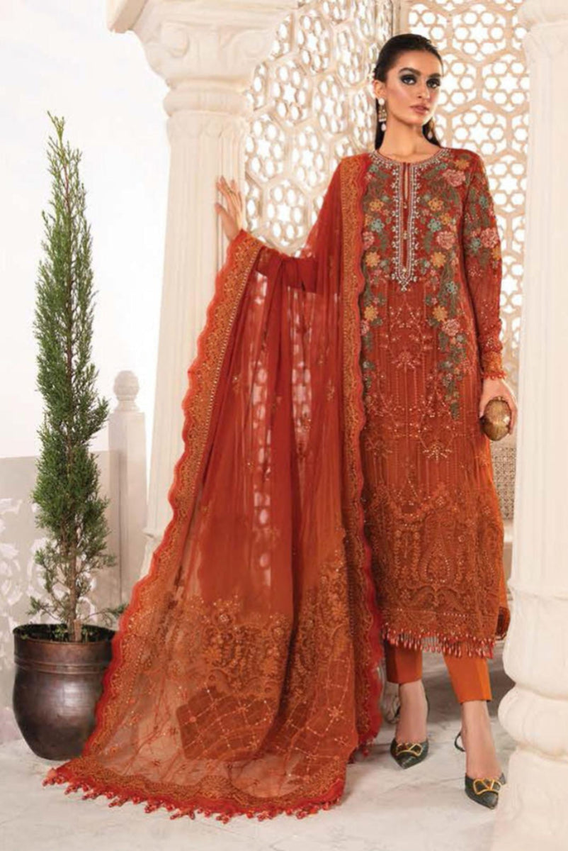 03-PIECE EMBROIDERED CHIFFON SUIT STITCHED